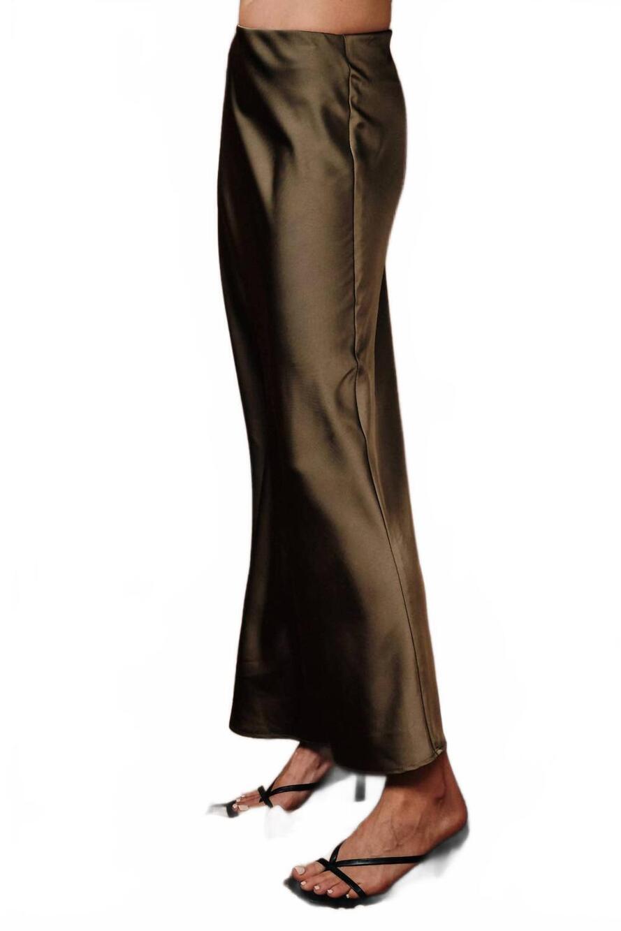 NEW SUNDAY EDITION bias satin midi skirt in olive - Picture 3 of 5
